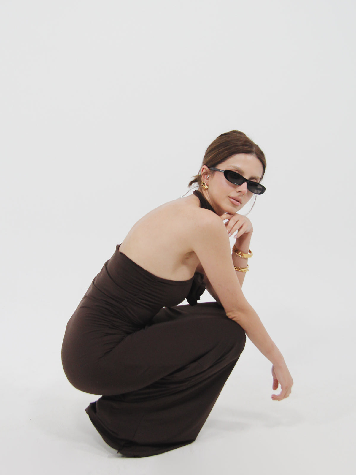 Rose Detail Maxi Dress Brown