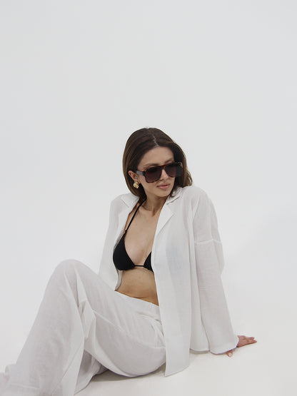 White Linen Look Beach Shirt