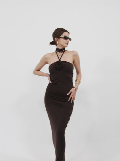 Rose Detail Maxi Dress Brown