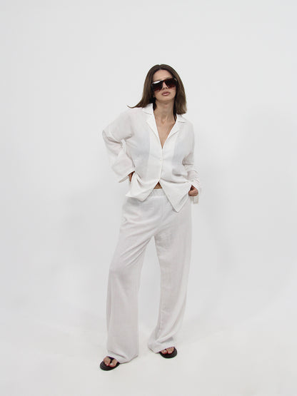 White Linen Look Beach Shirt