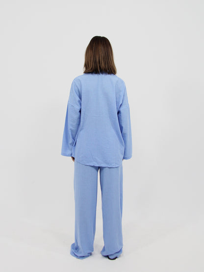 Blue Linen Look Beach Shirt