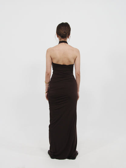 Rose Detail Maxi Dress Brown