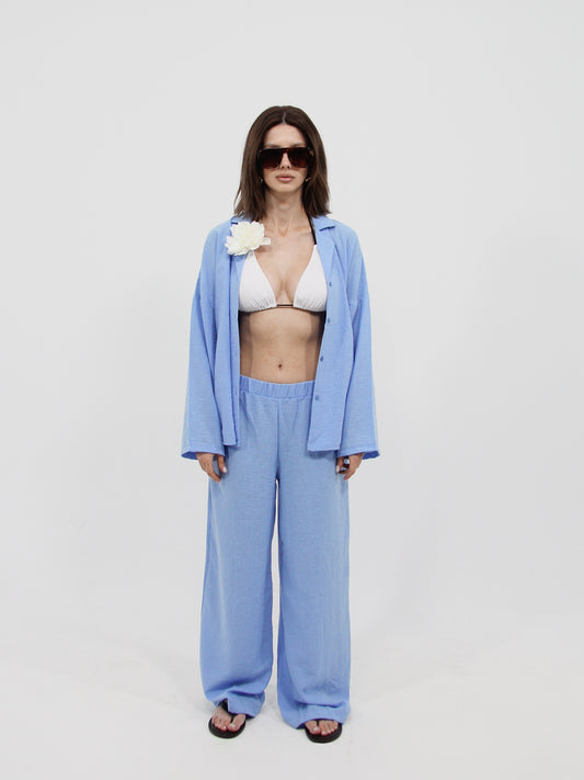 Blue Linen Look Beach Pants
