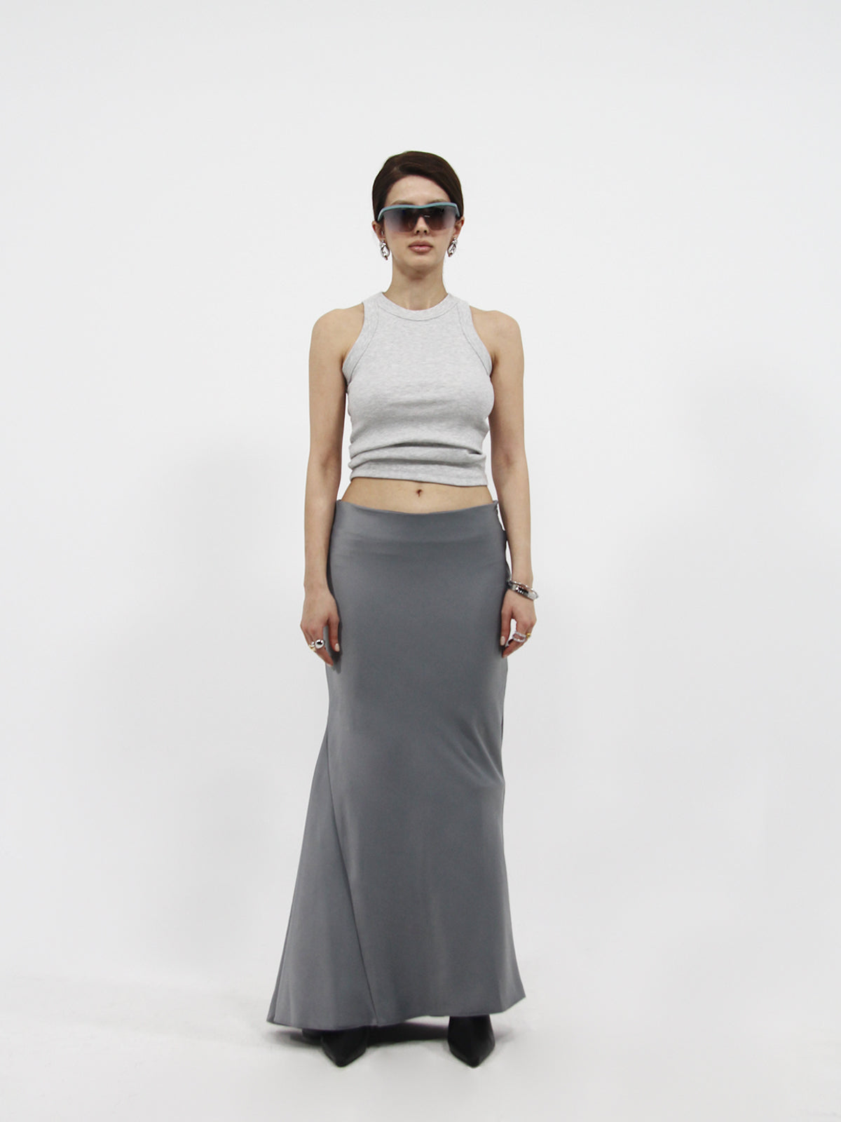 Maxi Satin Skirt Grey