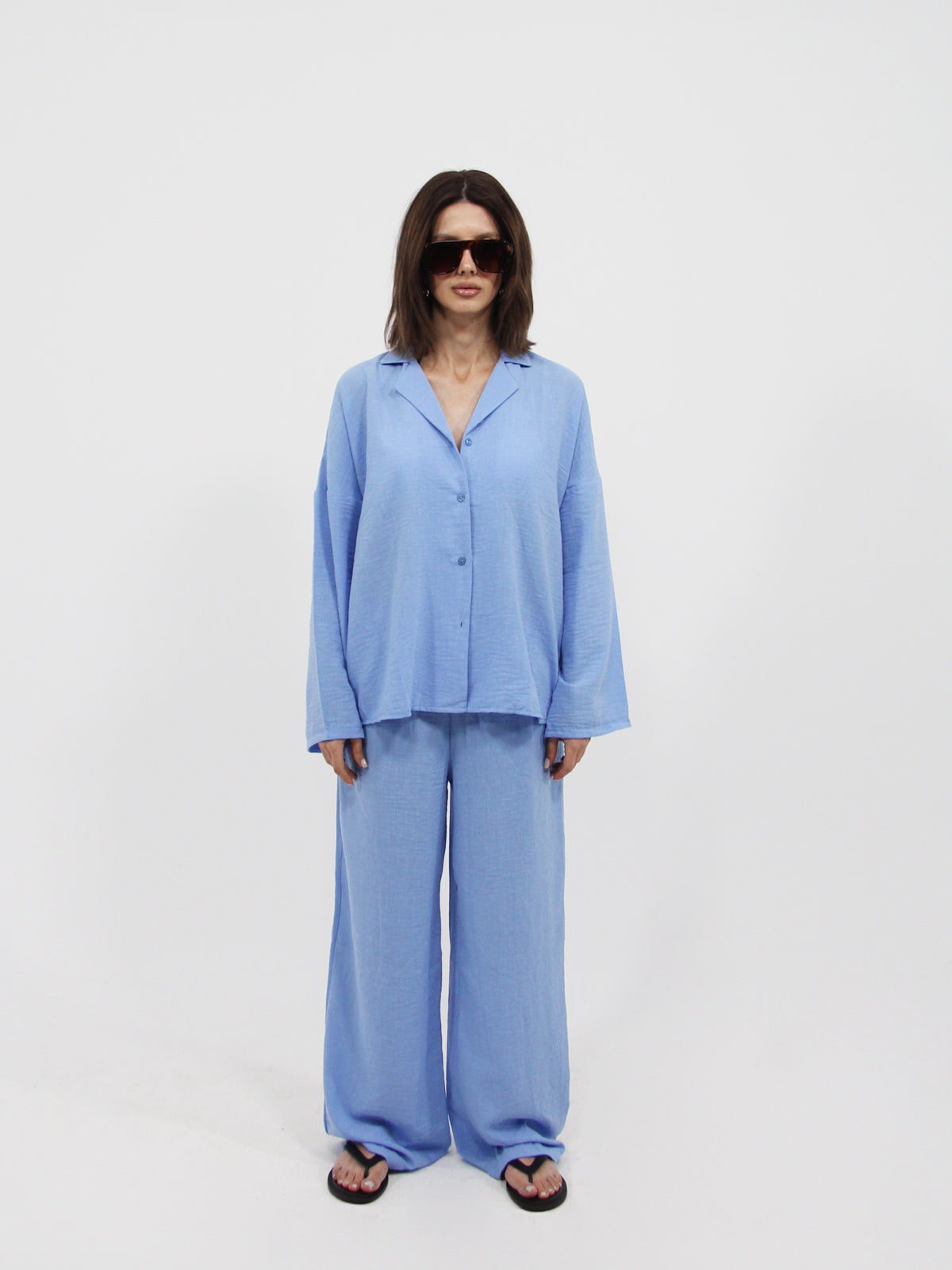 Blue Linen Look Beach Shirt