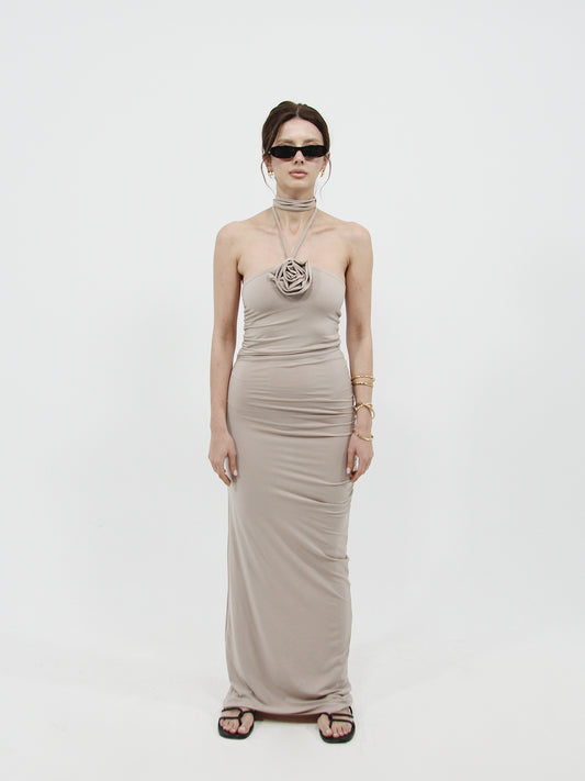 Rose Detail Maxi Dress Stone