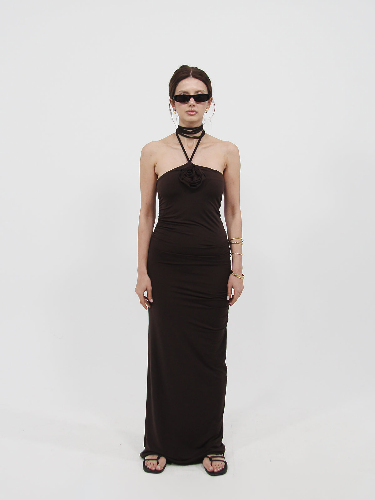 Rose Detail Maxi Dress Brown