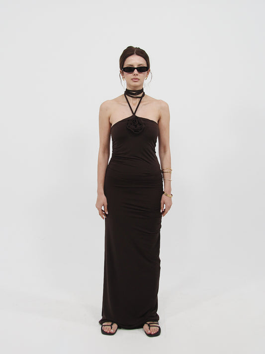 Rose Detail Maxi Dress Brown