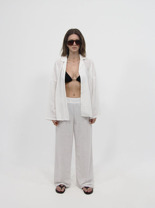 White Linen Look Beach Shirt