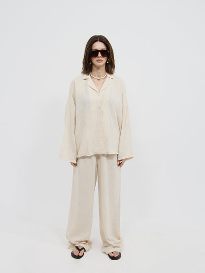 Stone Linen Look Beach Shirt