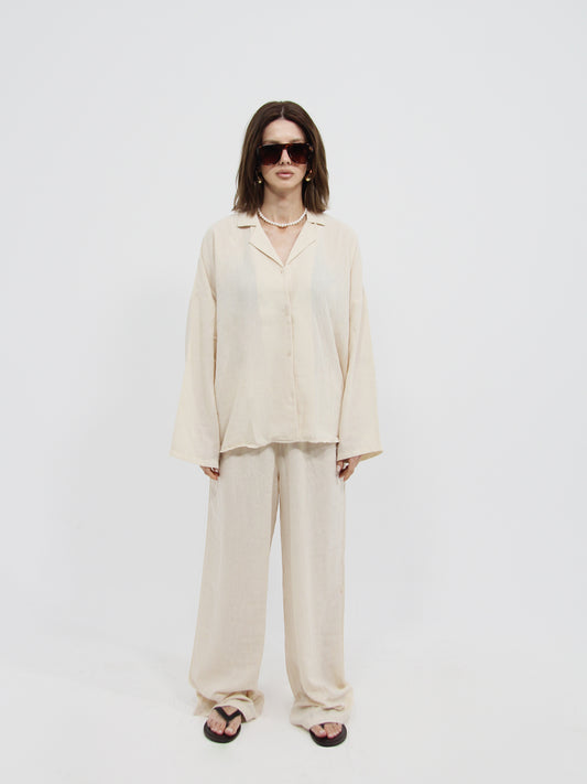 Stone Linen Look Beach Shirt