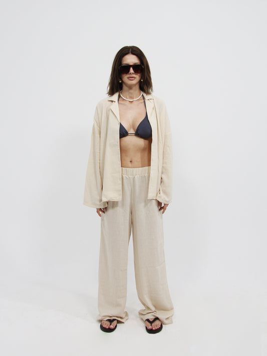 Stone Linen Look Beach Pants