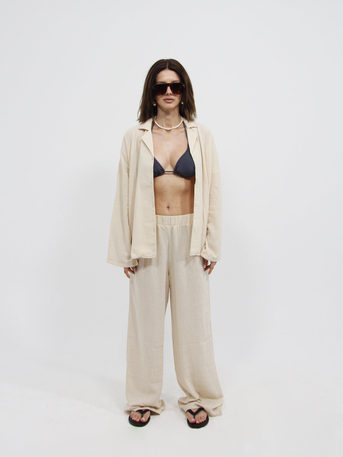 Stone Linen Look Beach Shirt