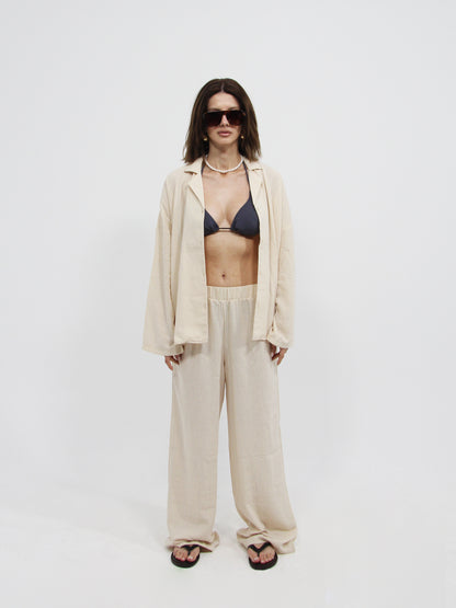 Stone Linen Look Beach Shirt
