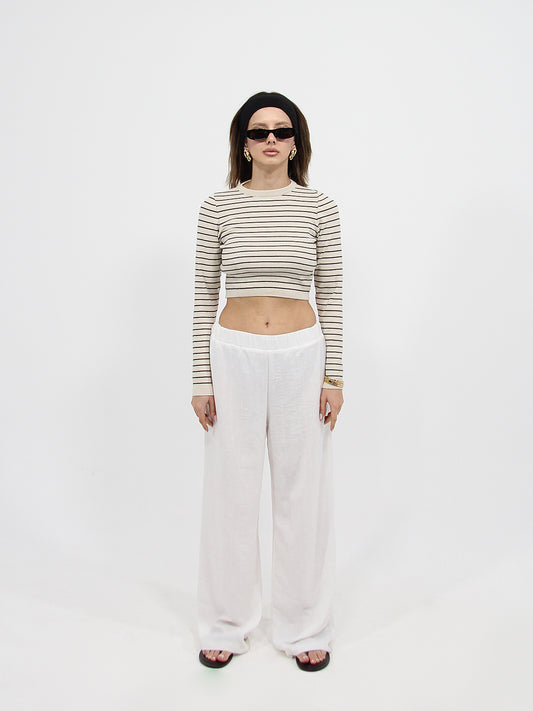 White Linen Look Beach Pants