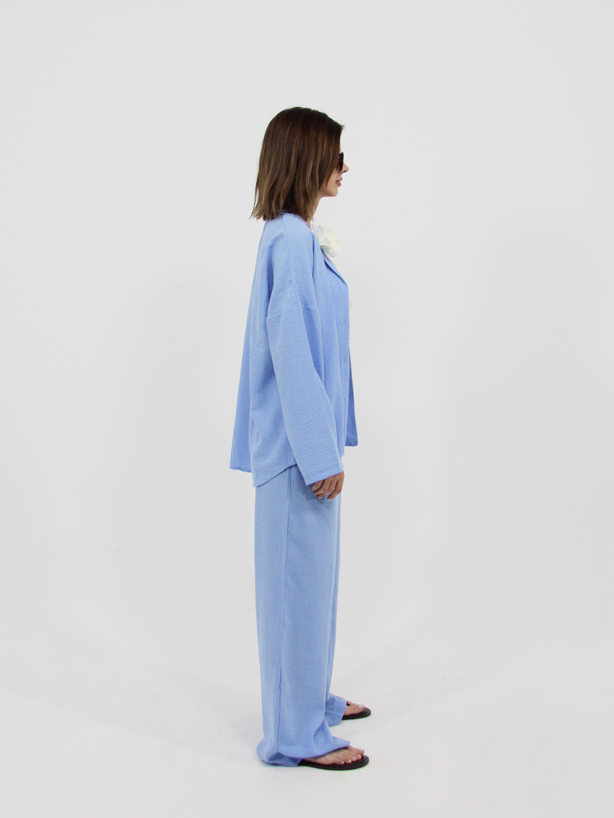 Blue Linen Look Beach Shirt