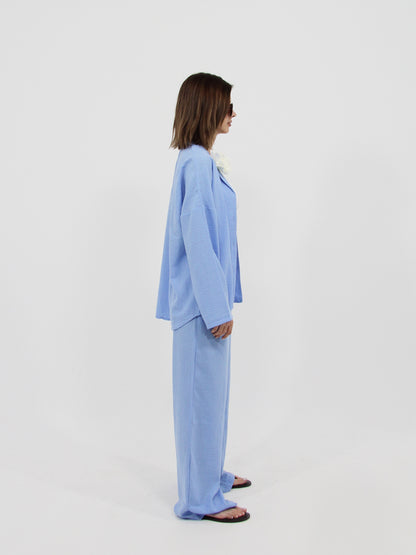 Blue Linen Look Beach Shirt