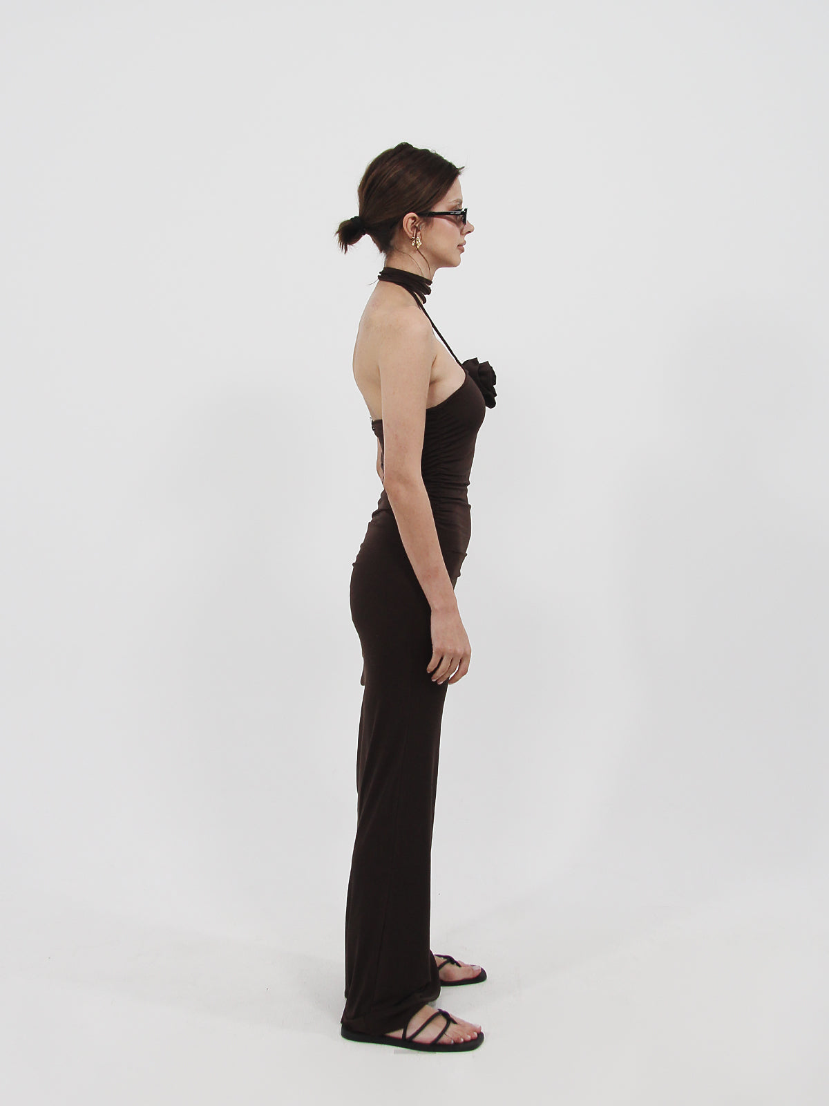 Rose Detail Maxi Dress Brown