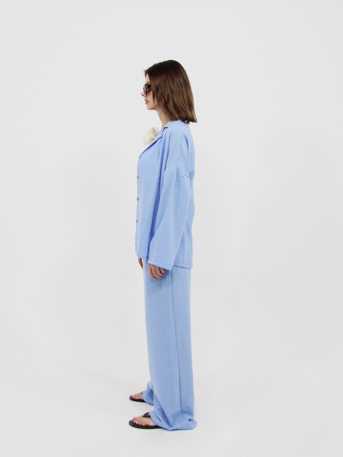 Blue Linen Look Beach Shirt