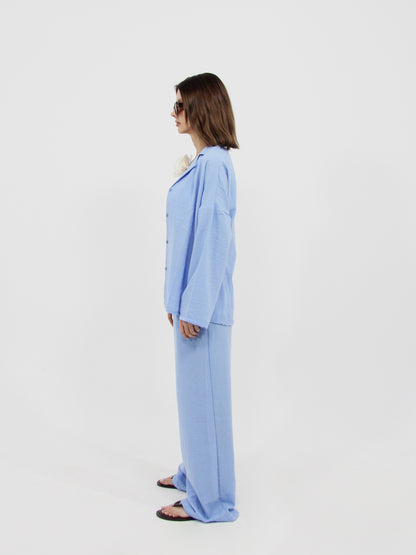 Blue Linen Look Beach Shirt