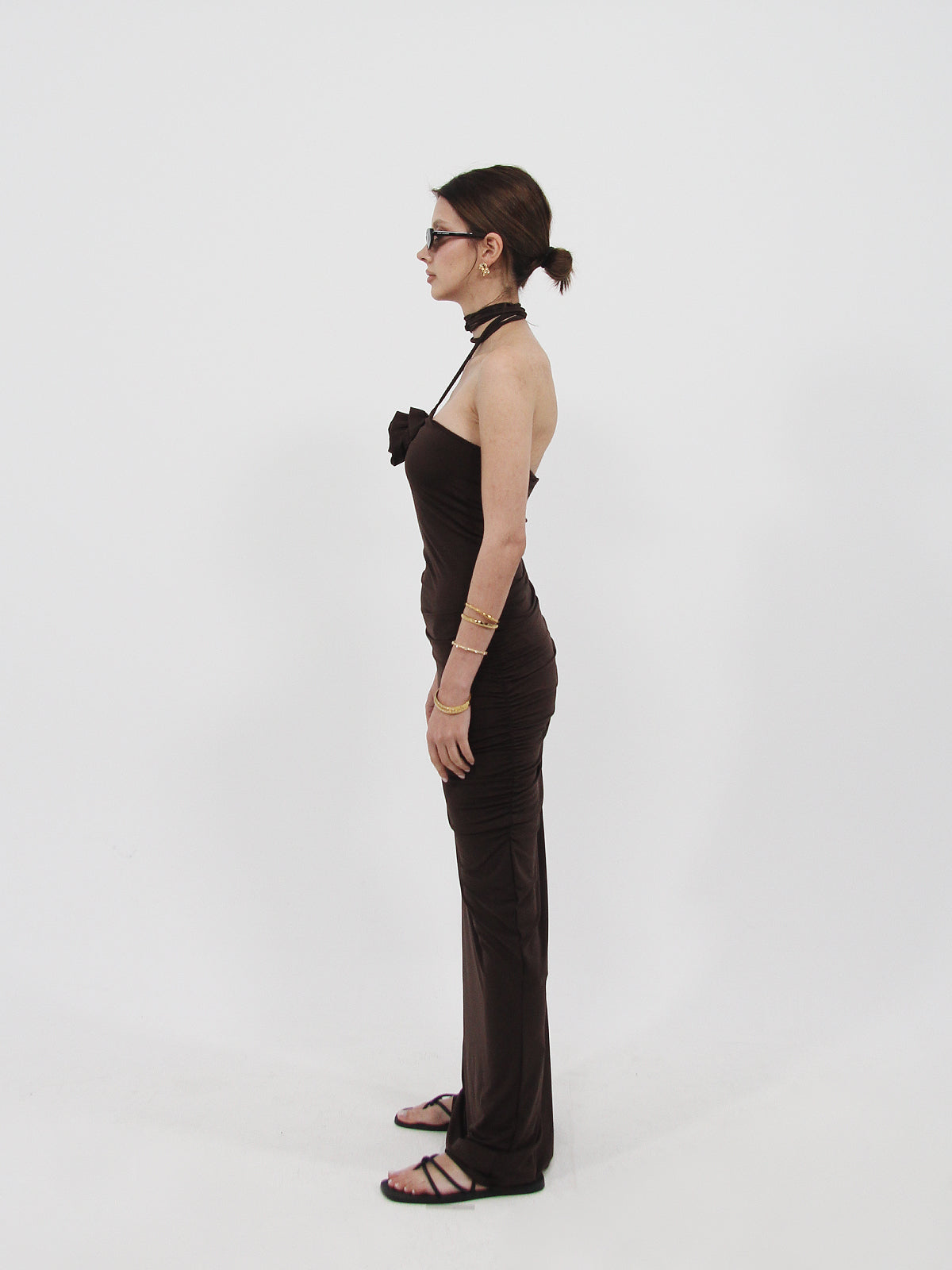 Rose Detail Maxi Dress Brown