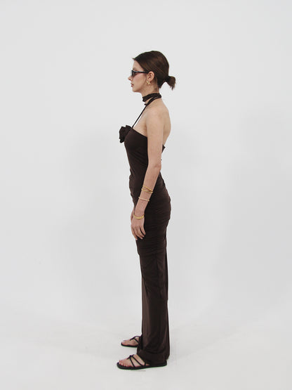 Rose Detail Maxi Dress Brown