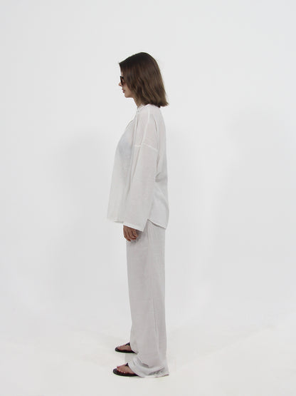White Linen Look Beach Shirt