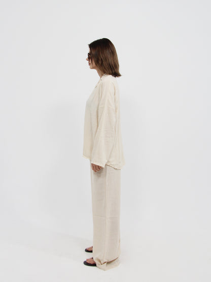 Stone Linen Look Beach Shirt